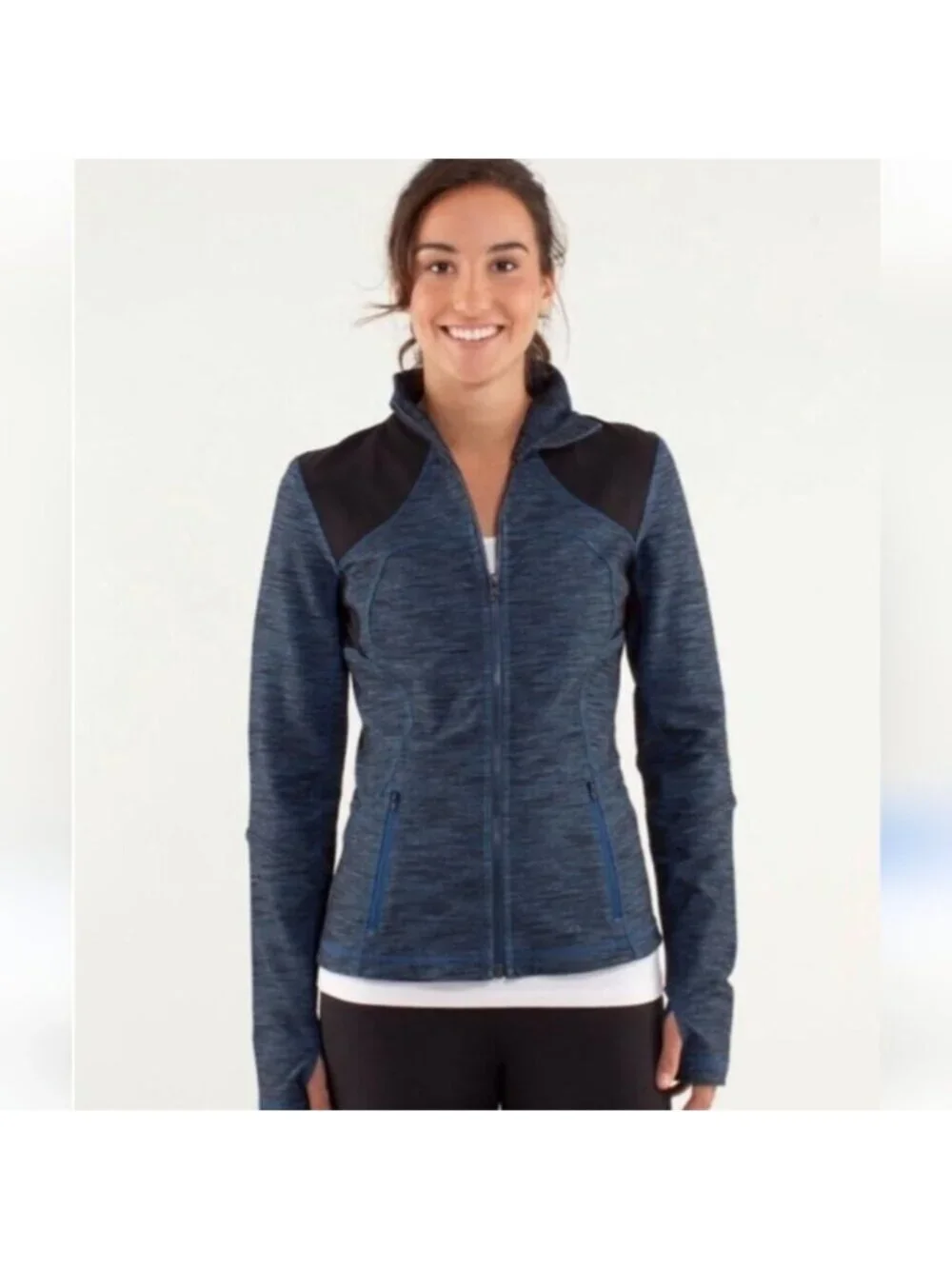 LULULEMON FORME JACKET IN SLUB DENIM BLUE/BLACK